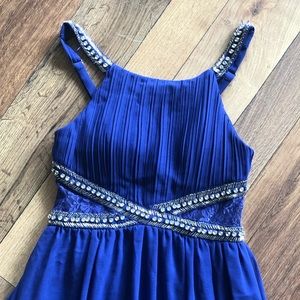 Beaded Strappy Royal Blue Evening Dress